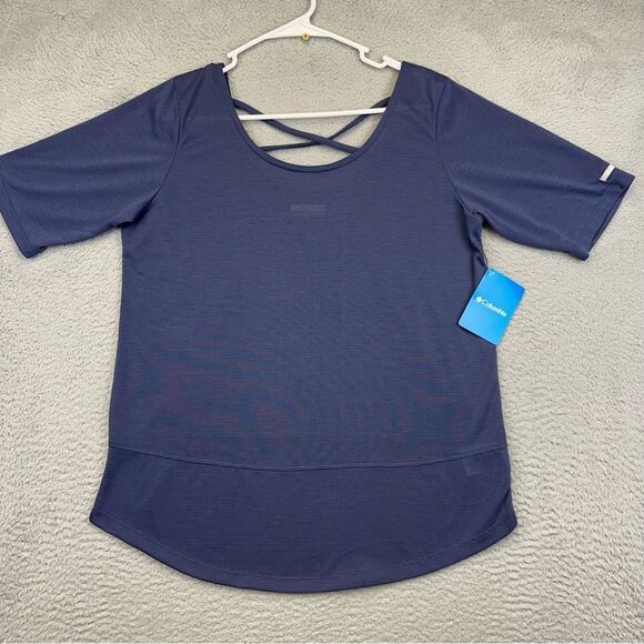 Columbia‎ Anytime Casual Shirt Womens Large Blue Short Sleeve Polyester Hiking - Picture 1 of 14
